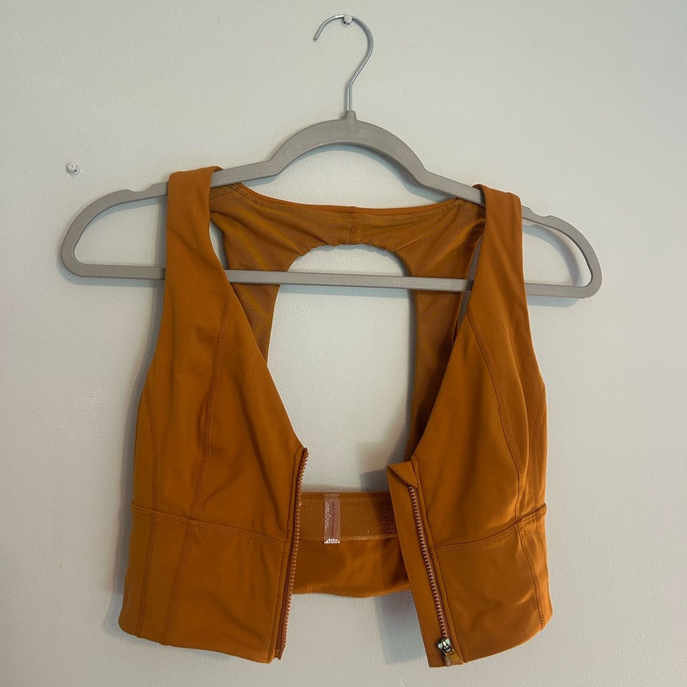 Free People Movement Zip-Up Front Open Back Crop Tank Top Sports Bra in Mustard - Picture 3 of 4